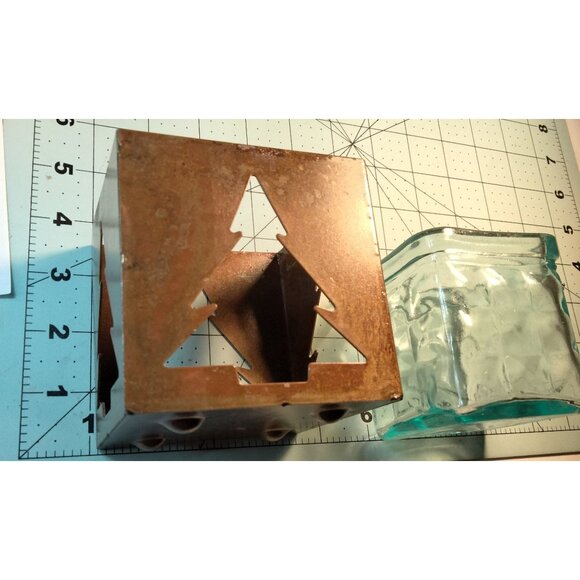 Rustic Metal Christmas Tree Candle Holder Glass Insert Holiday Luminary - Picture 6 of 9